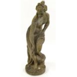 Garden stoneware statue of a girl holding a robe, 84cm high : For Condition Reports Please visit