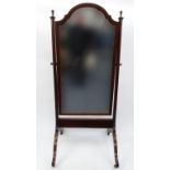 Edwardian inlaid mahogany cheval mirror, 162cm high x 70cm wide : For Condition Reports Please visit