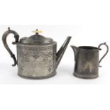 Victorian military interest silver plated teapot and milk jug 'Presented to CRSGT John Banks, 1st