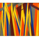 Oil onto board abstract composition of geometric lines bearing a signature Ralnfon Cawfoud?, gilt