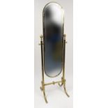 Brass framed bevel edged cheval mirror with acorn finials, 149cm high : For Condition Reports Please