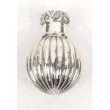 Silver globular scent bottle with embossed decoration, Birmingham hallmarked, 5.5cm high :For