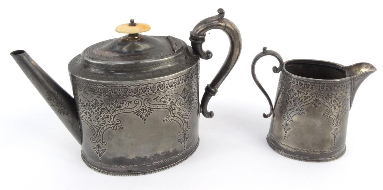 Victorian military interest silver plated teapot and milk jug 'Presented to CRSGT John Banks, 1st - Image 4 of 6