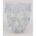 Lalique Rampillion opalescent blue stained glass vase, etched Lalique mark to base, 12.5cm high :For