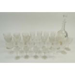 Good quality cut glass decanter with a selection of matching glasses :For Condition Reports please