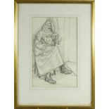 Martyn Lack 73 - Pencil sketch of an Egyptian man seated, titled 'Mahmoud', mounted and framed, 29cm
