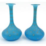 Pair of Victorian blue opaline glass vases decorated with gold dots, each 14cm high :For Condition