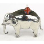 Novelty silver elephant pincushion, hallmarked Birmingham 1905-06, 4.5cm high :For Condition Reports