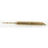 9ct gold retractable cigar pricker, 7cm when extended :For Condition Reports please visit www.