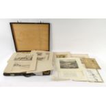 Martyn Lack wooden artist's case containing artist sketch book and a selection of unframed and