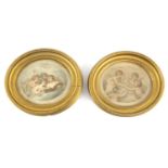 Pair of antique Bartolozzi cherub prints, in gilt wooden frames, each 15cm diameter excluding the