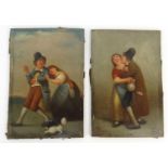 SB- Two Victorian oil onto mahogany panel paintings of a merry lady and gentleman with dog, H. Alden