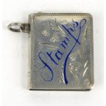 Silver and enamel stamp case, C&N Birmingham 1905-06, 2.8cm high :For Condition Reports please visit