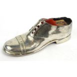 Large novelty silver shoe pincushion, S.B&S Ltd, Birmingham 1911-12, 12.5cm long :For Condition