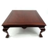 Large square mahogany coffee table with claw and ball feet, 48cm high x 105cm square : For Condition
