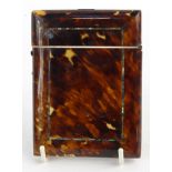 Victorian tortoiseshell card case with mother of pearl inlay, 10cm x 8cm :For Condition Reports