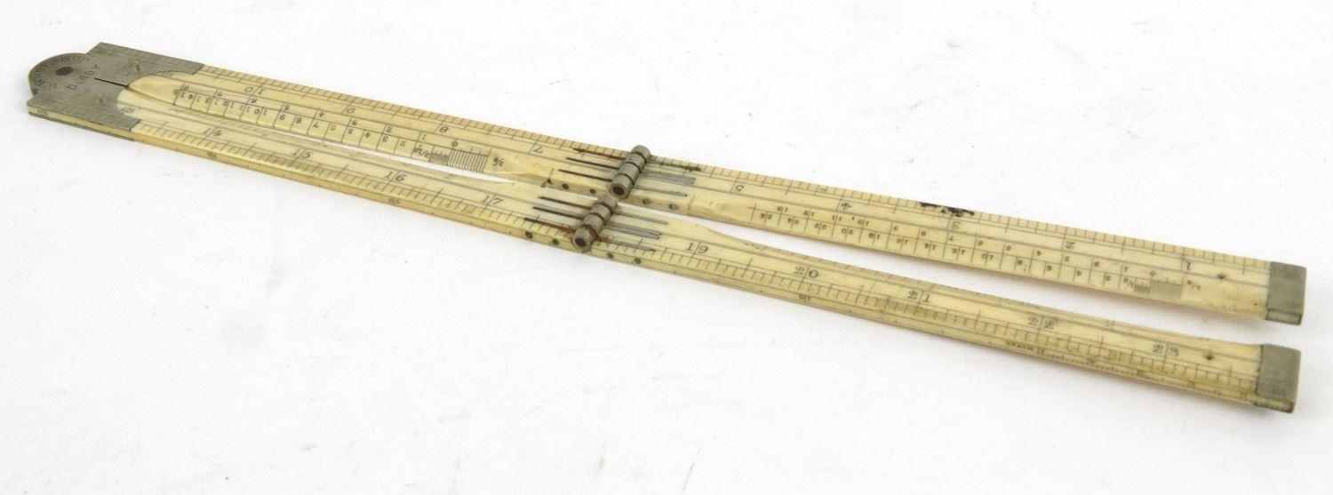 Victorian ivory folding ruler, W.W Worsnop Derby, 17cm long when closed :For Condition Reports