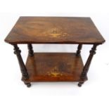 Victorian inlaid walnut side table with undertier, 54cm high x 56cm wide x 33cm deep : For Condition