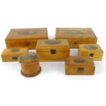 Selection of wooden Mauchlin ware trinket boxes, all with printed Eastbourne tops including Grand