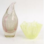 Stylish pink and white latticino glass vase, together with a pale green Italian latticino