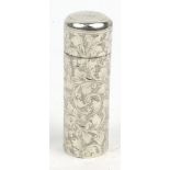 Silver cased scent bottle with floral chased decoration and glass liner, H&T Birmingham 1893-94, 6.