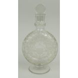 Baccarat French glass decanter with etched floral design and crest, Baccarat France and numbered 237