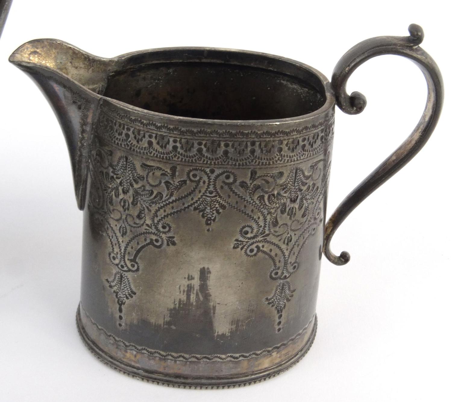 Victorian military interest silver plated teapot and milk jug 'Presented to CRSGT John Banks, 1st - Image 3 of 6