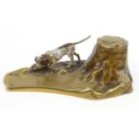 Cold painted bronze hunting dog inkwell, 19cm wide :For Condition Reports please visit www.