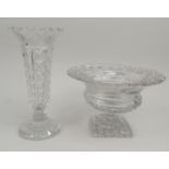 Large Victorian good quality cut glass pedestal bowl, together with a good quality cut glass vase,