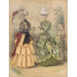 French Victorian decoupage fashion print of ladies - La Mode Illustée Bureau de Journal, 56 rue