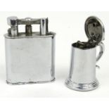 Two Dunhill lighters - one Jumbo example and one shaped as a tankard, the tallest 10cm tall :For
