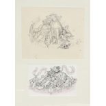 Betty Swanwick - Original pencil and ink drawing onto paper of cats and dogs, originally drawn for