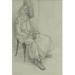 Martyn Lack 73 - Pencil sketch of an Egyptian man seated, titled 'The Night Guard Chicago House,