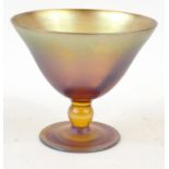 Unmarked Tiffany iridescent glass pedestal dish, 10cm high :For Condition Reports please visit www.