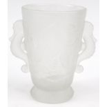 Art Deco frosted glass fish vase with seahorse handles, 18cm high :For Condition Reports please