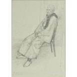 Martyn Lack 73 - Pencil sketch of an Egyptian man seated, titled 'Sayed Ibrahim Aly', mounted and