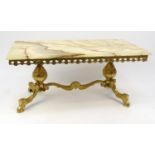 Brass and onyx effect coffee table, 47cm high x 100cm wide x 51cm deep : For Condition Reports