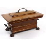 Regency mahogany wine cooler with stylish bronze carrying handles on lion paw feet, 68cm high x