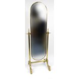 Brass framed cheval mirror, 150cm high : For Condition Reports Please visit www.eastbourneauction.