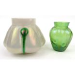 Art Nouveau Loetz style iridescent glass vase with green trailing, together with a green glass