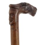 Wooden Russian walking stick with carved horse's head and face, Kepkwpa, 90cm long :For Condition