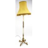 Heavy brass and onyx effect standard lamp with shade, 182cm high : For Condition Reports Please