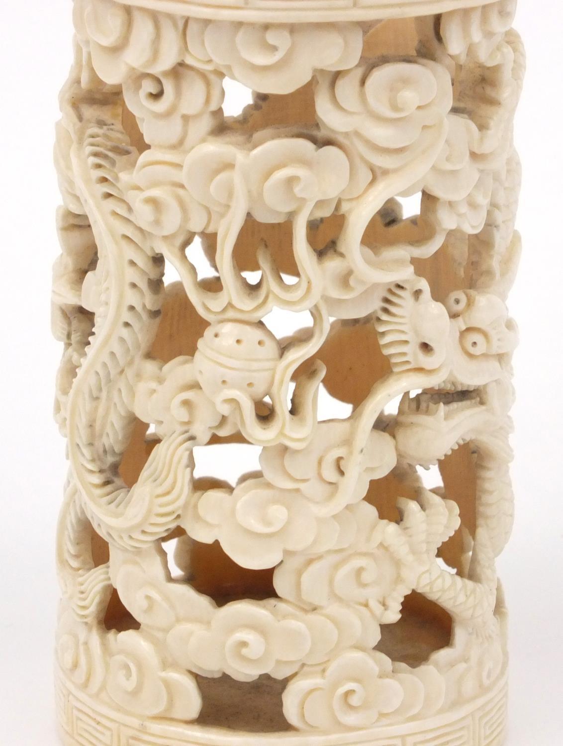 Oriental Chinese ivory pot carved and pierced with dragons, 11cm high - Image 7 of 8