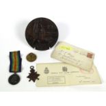 Military interest World War I medals awarded to 8060 GNR.H.T.FOGG R.F.A., together with death plaque