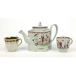 Newhall porcelain teapot hand painted with oriental Chinese figures, together with two hand