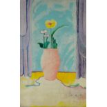 Oil onto board of still life flowers in a vase, bearing a signature Blaine, dated 1986, framed, 94cm