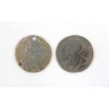 Two 18th century silver shillings - 1702 and 1787, 2.7cm diameter