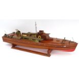 Wooden model of the Royal Naval MTB48 Gunboat built by Lieutenant Cdr Peter Scott, this boat took