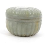 Oriental Chinese jade box and cover, 5.5cm diameter Some small flea bite chips to the inner rim of