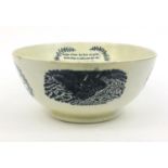 Victorian Masonic pottery bowl transfer printed with view of The Agamemnon in a storm, The Cast Iron